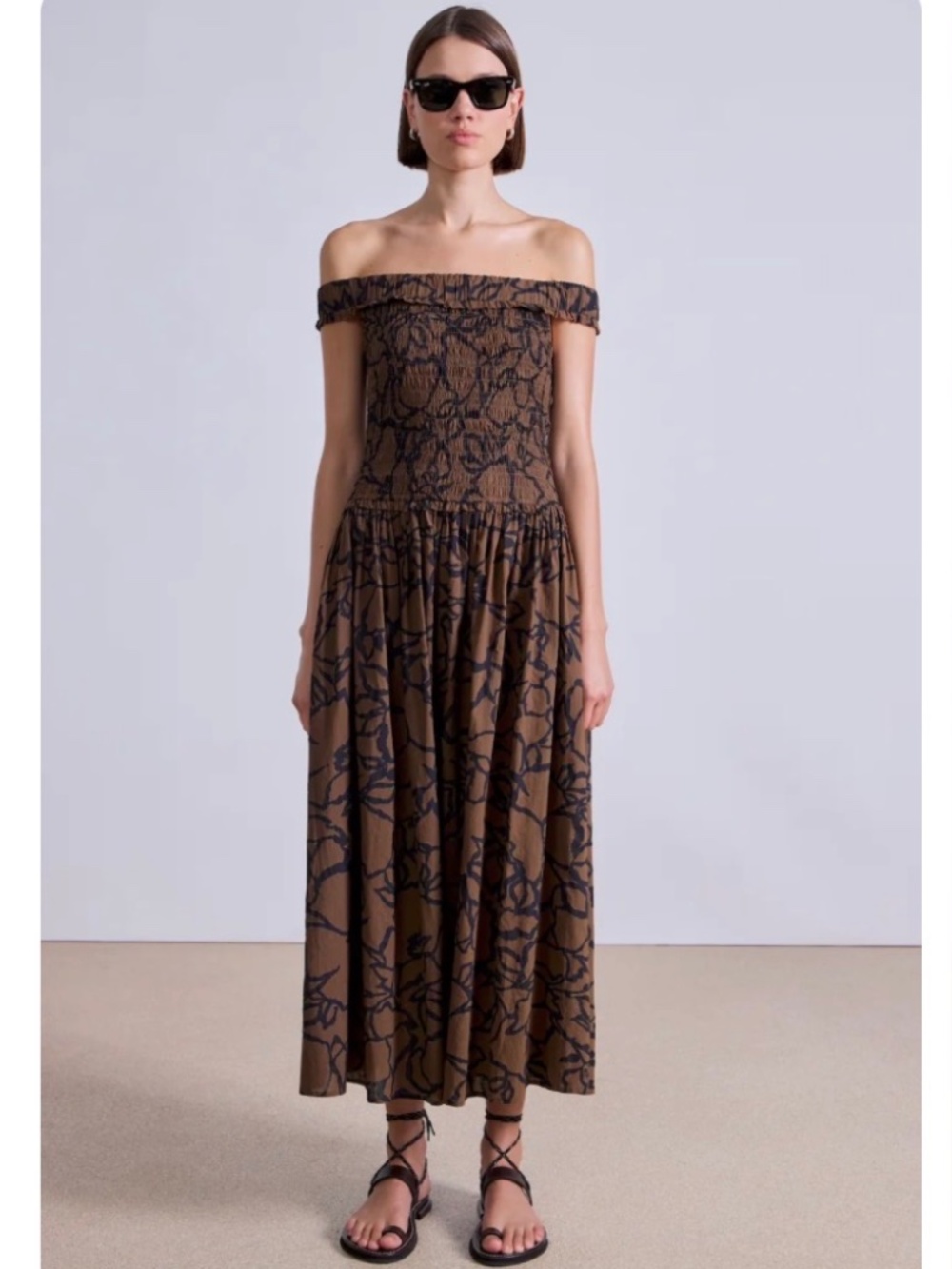Britt Off-Shoulder Maxi Dress (Lace Floral Chocolate)